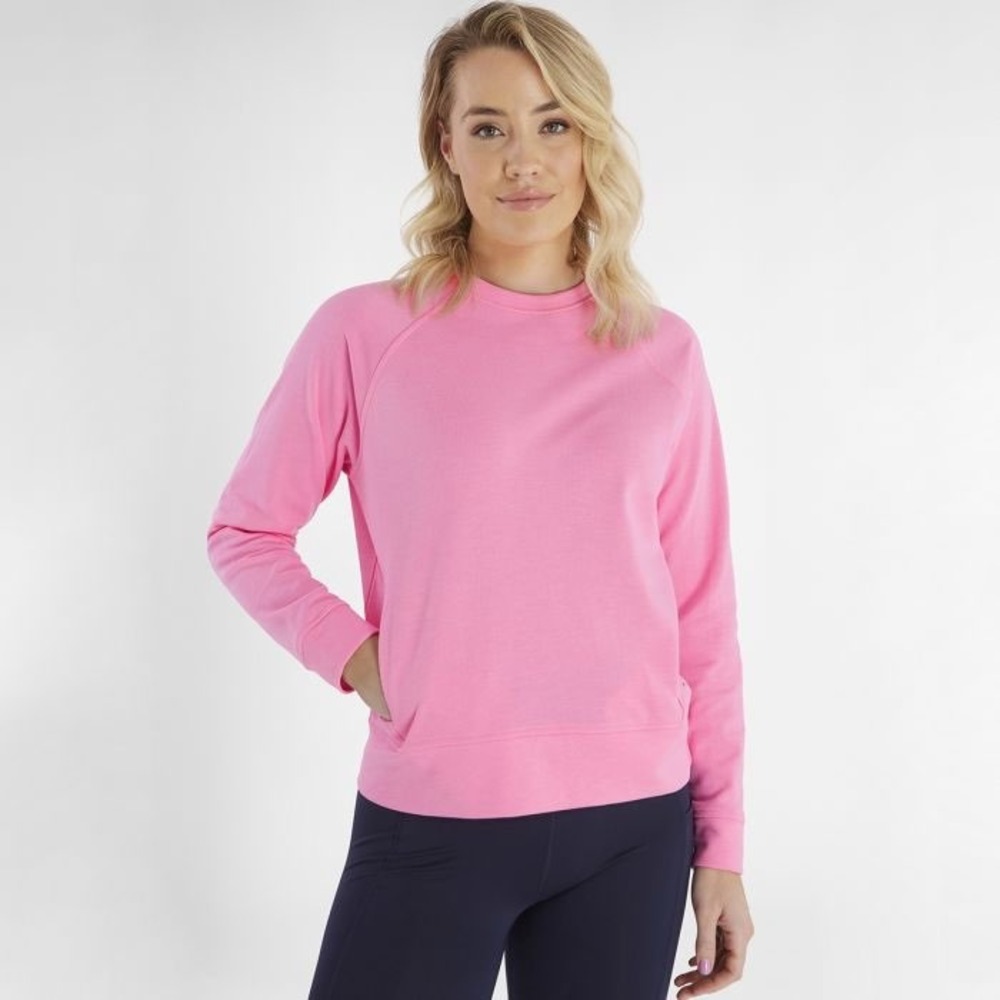 Green Lamb Women Mia Cotton Crewneck Sweatshirt M Pink Raglan Pocket Pullover